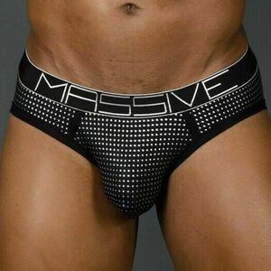 NWT Andrew Christian Brief Massive Glam Briefs Silver Slips Homme Black SZ XL